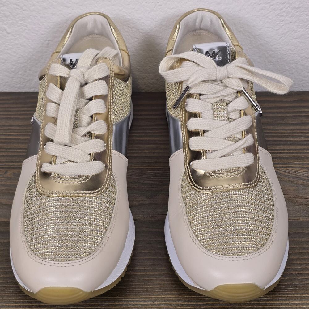 Michael Kors- Allie Trainers - Size 9.5 gold glitter mesh and metallic panel - Picture 3 of 11